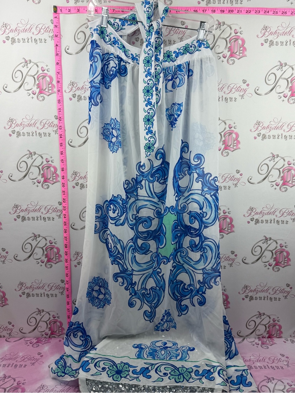 Sheer skirt tie up Blue & White Swim Cover-Up - Women's Beach Sarong